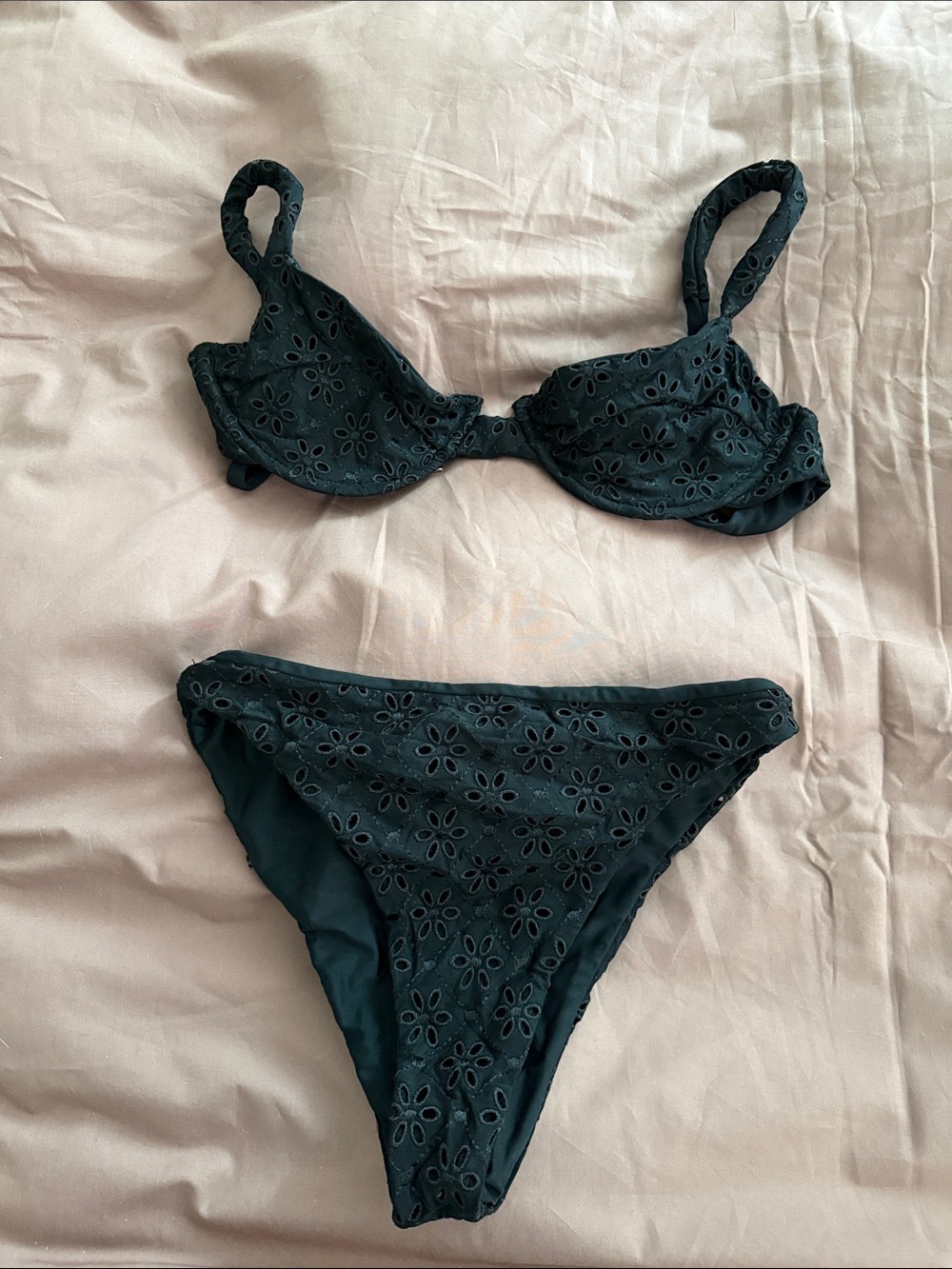 Black Eyelet Underwire Bikini Set - Women's Two-Piece Swim